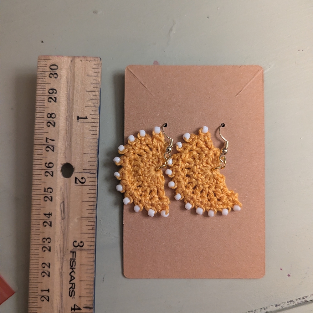 Handcrafted Fringe Yellow Crochet Earrings - Picture 2 of 5